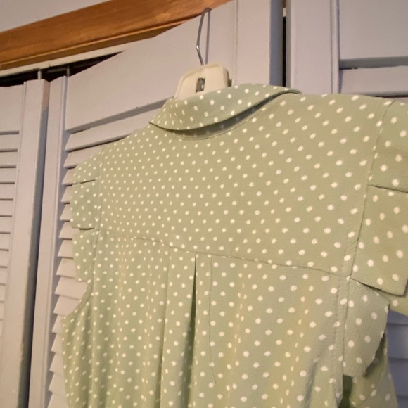 Polka Dot Green Sleeveless Button-Front Midi Dress in Light Green Monteau - Picture 5 of 6